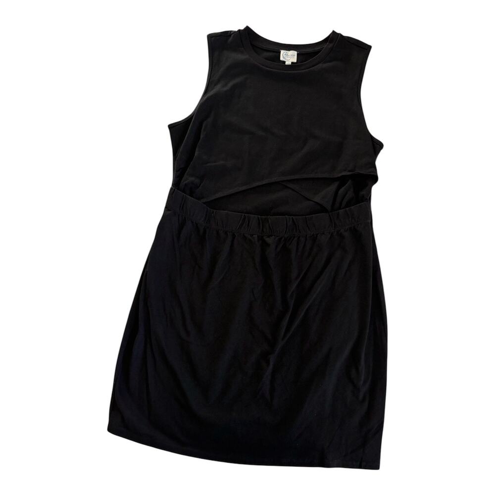 Francesca’s Blue Rain Black Mini Dress Cut Out Front Women’s Large NWT Basics